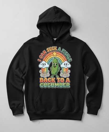 I Can Suck A Pickle Back To A Cucumber Funny Retro Design Hoodie - Black
