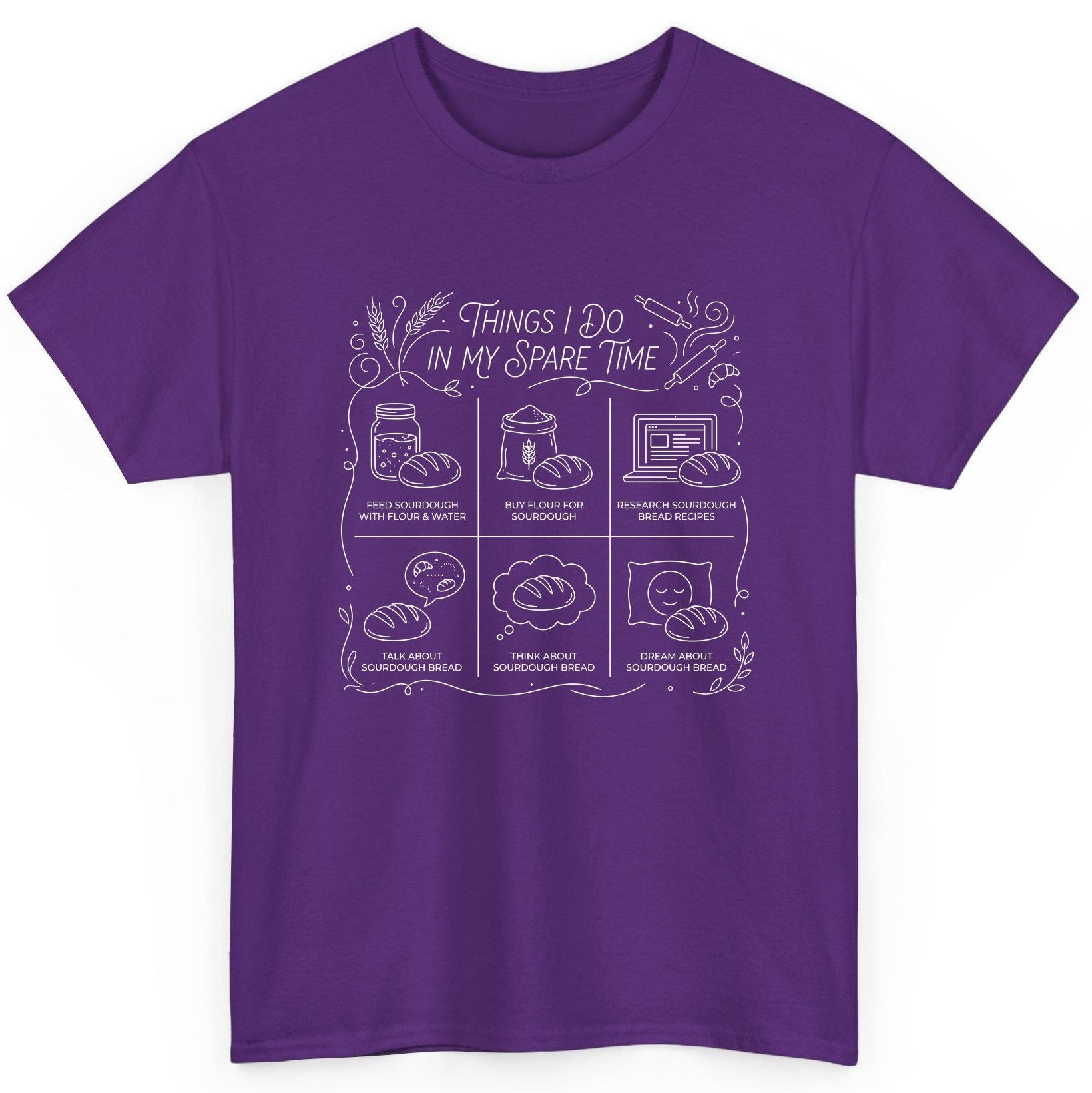 Things I Do in My Spare Time sourdough baking T-Shirt Purple product mockup