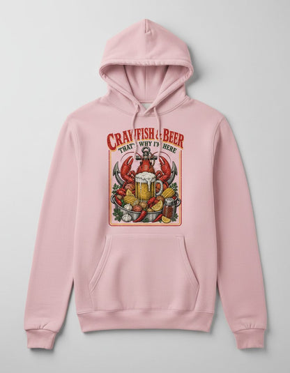 Crawfish & Beer That's Why I'm Here Retro Boil Hoodie - product mockup - Light Pink