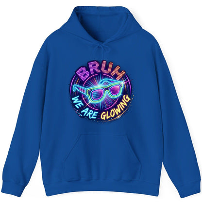 BRUH WE ARE GLOWING Neon Party Hoodie Royal product mockup