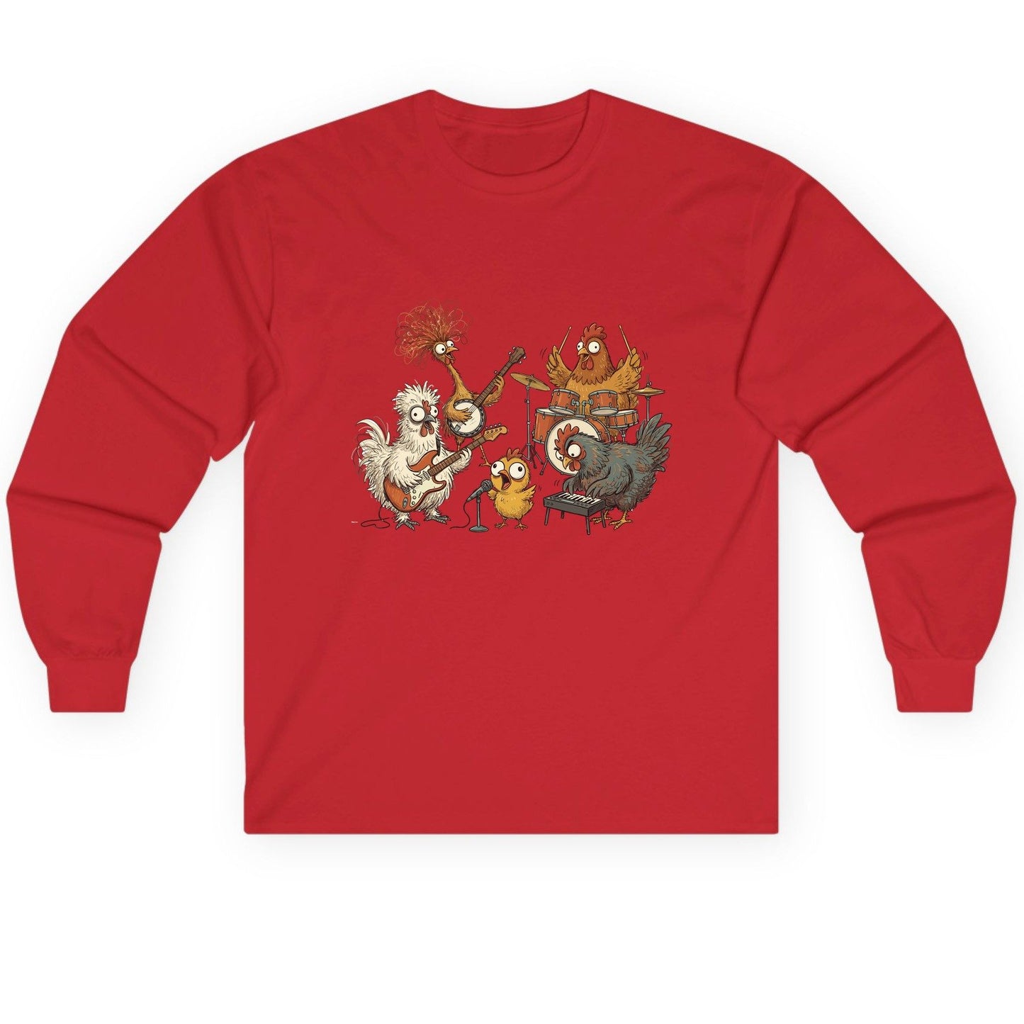 Chicken Rock Band chicken rock band Long Sleeve Tee Red product mockup