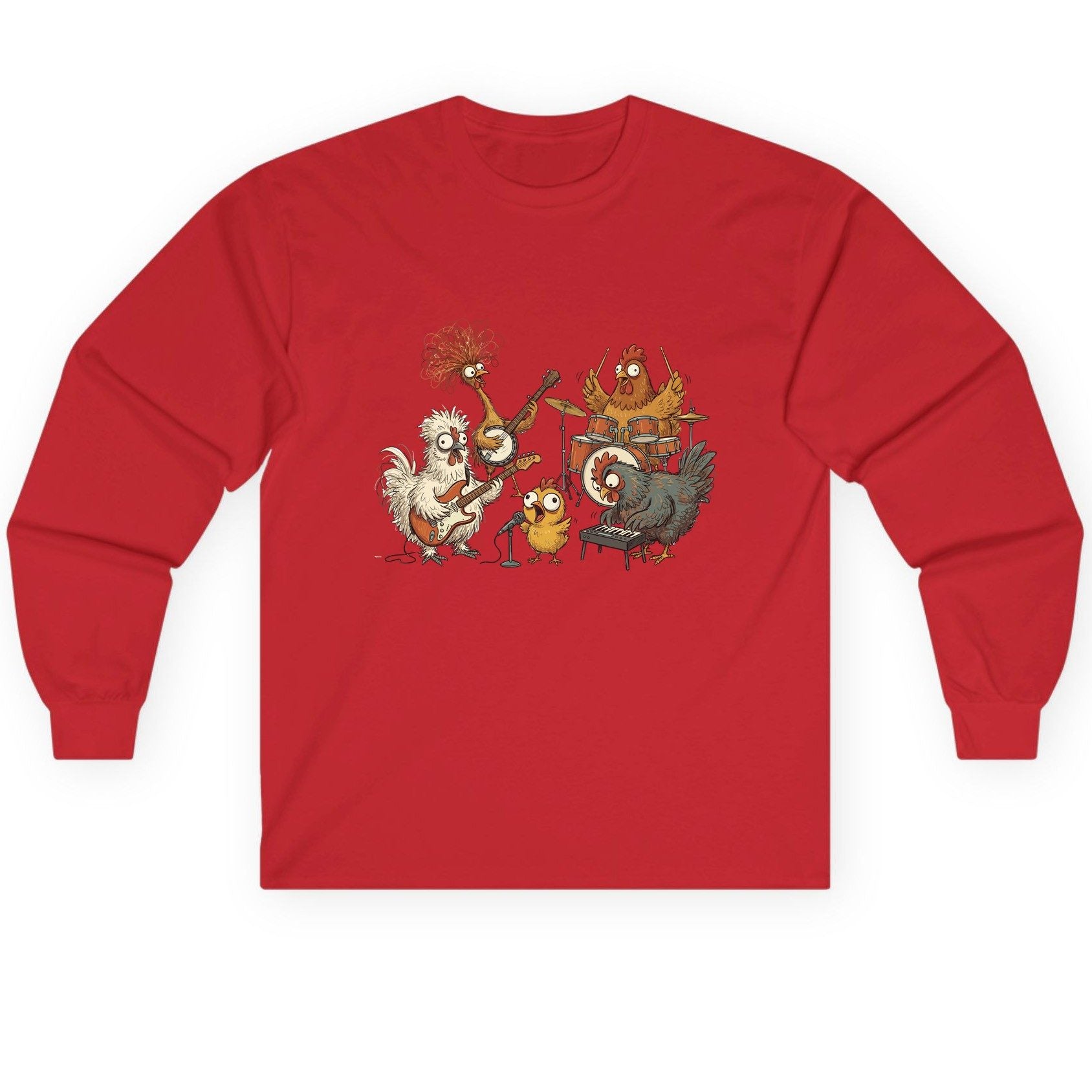 Chicken Rock Band chicken rock band Long Sleeve Tee Red product mockup