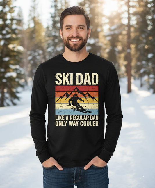 Ski Dad Like a Regular Dad Only Way Cooler skiing Long Sleeve Tee Black lifestyle mockup