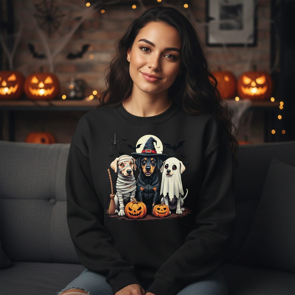Halloween Dogs in Costumes dogs in Halloween costumes Sweatshirt Black lifestyle mockup