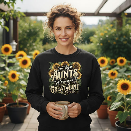 The Best AUNTS Get Promoted to GREAT AUNT Retro Sweatshirt - lifestyle model mockup - Black