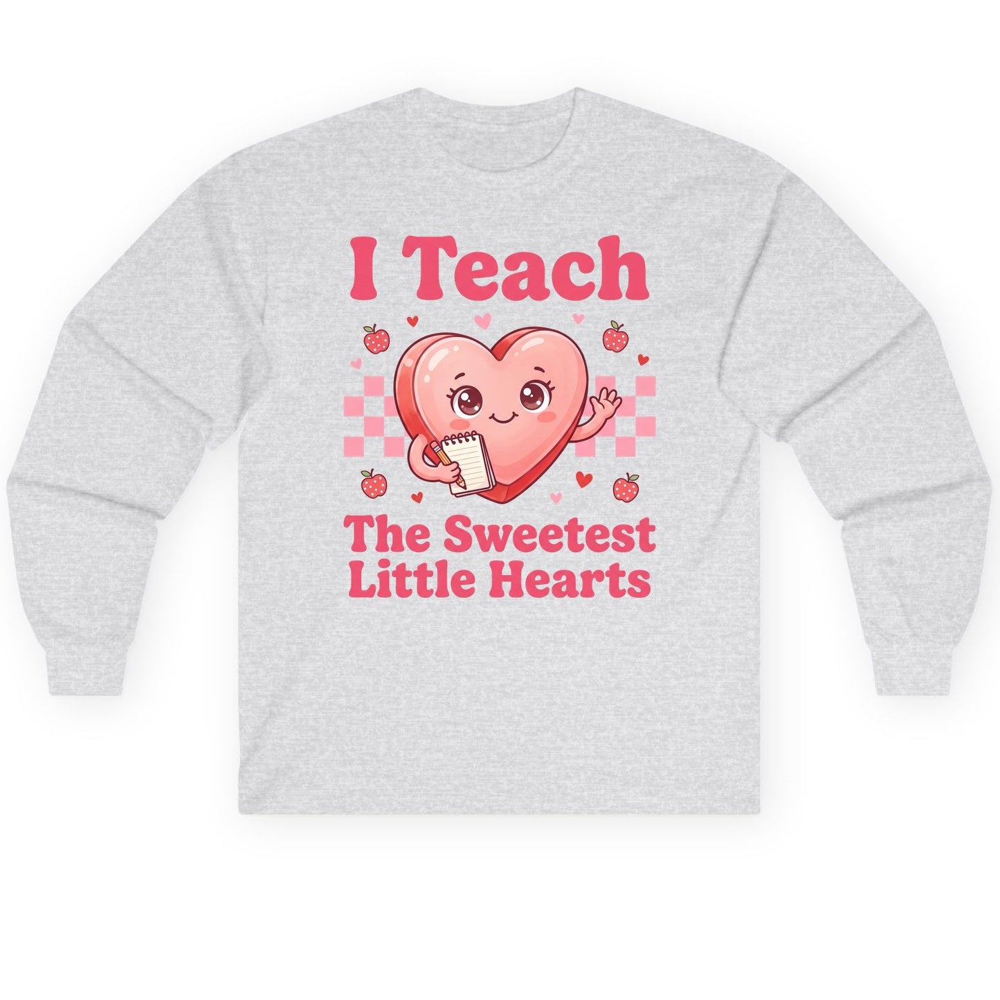I Teach the Sweetest Little Hearts teacher Long Sleeve Tee Ash product mockup