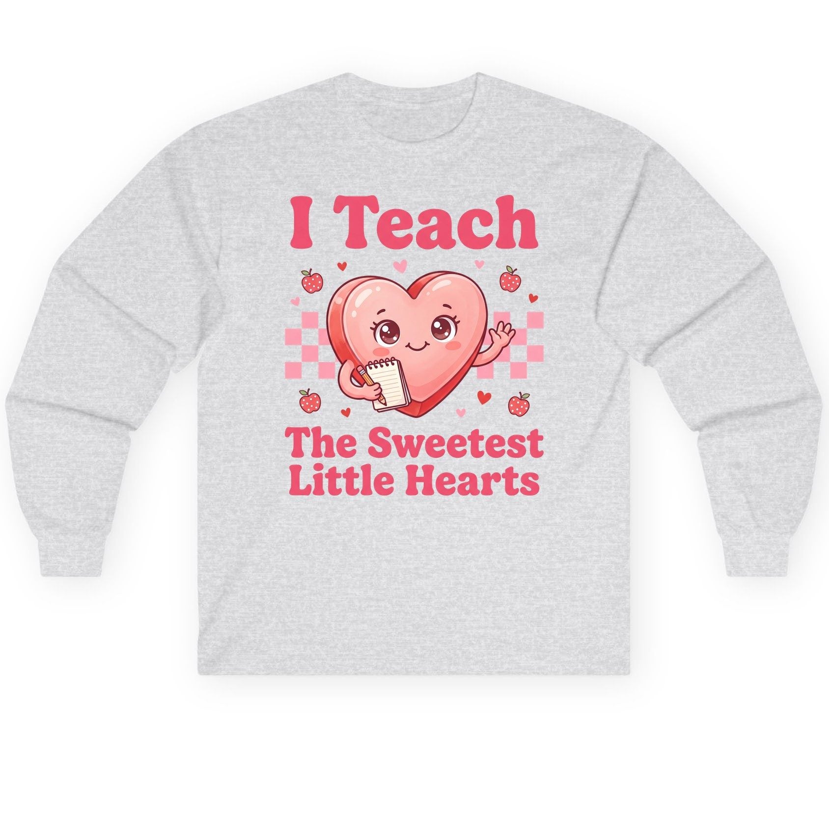 I Teach the Sweetest Little Hearts teacher Long Sleeve Tee Ash product mockup