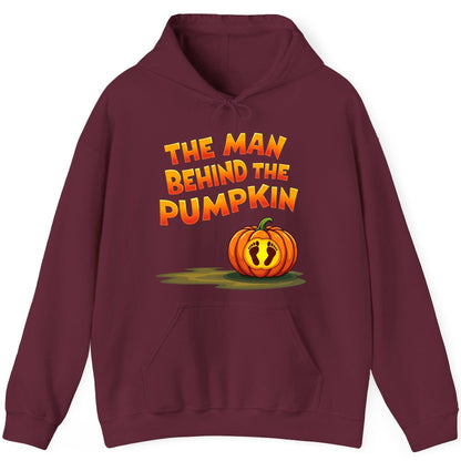 The Man Behind the Pumpkin pregnancy announcement Hoodie Maroon product mockup
