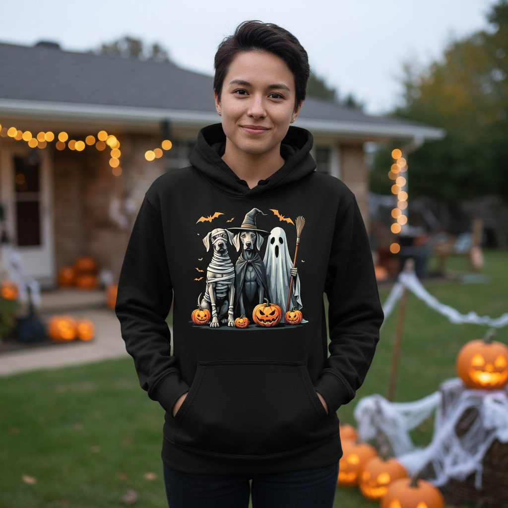 Halloween Weimaraner Dogs Halloween weimaraner dogs Hoodie Black lifestyle mockup