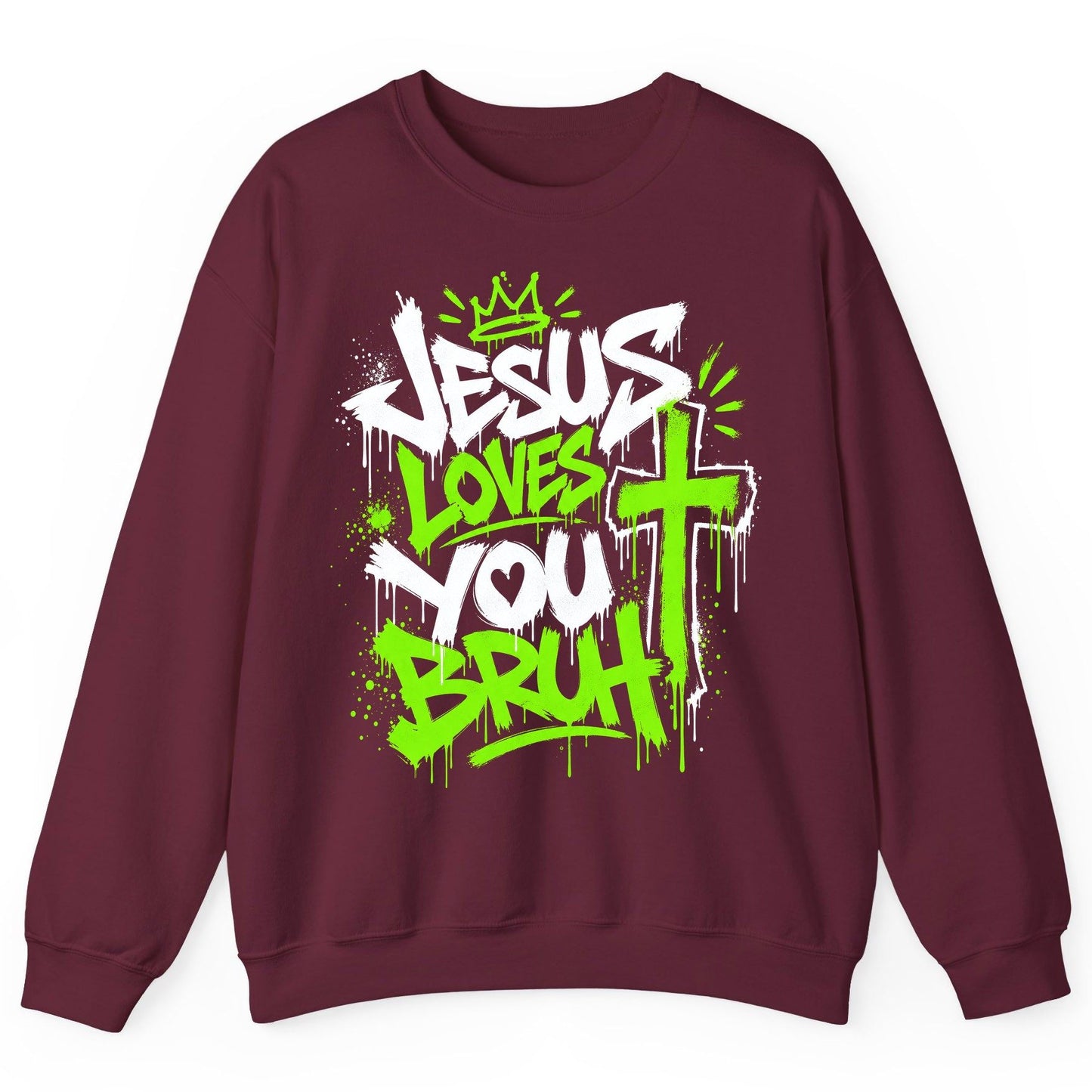 Jesus Loves You Bruh Christian Sweatshirt - product mockup - Maroon