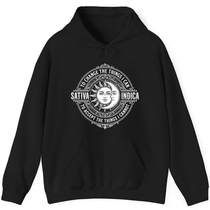Sativa to Change the Things I Can Indica to Accept the Things I Hoodie - product mockup - Black