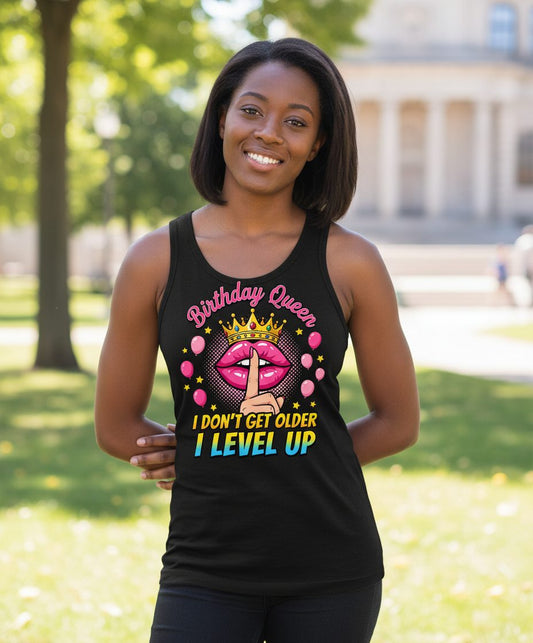 Birthday Queen I Don't Get Older I Level Up gamer birthday Tank Top Black lifestyle mockup