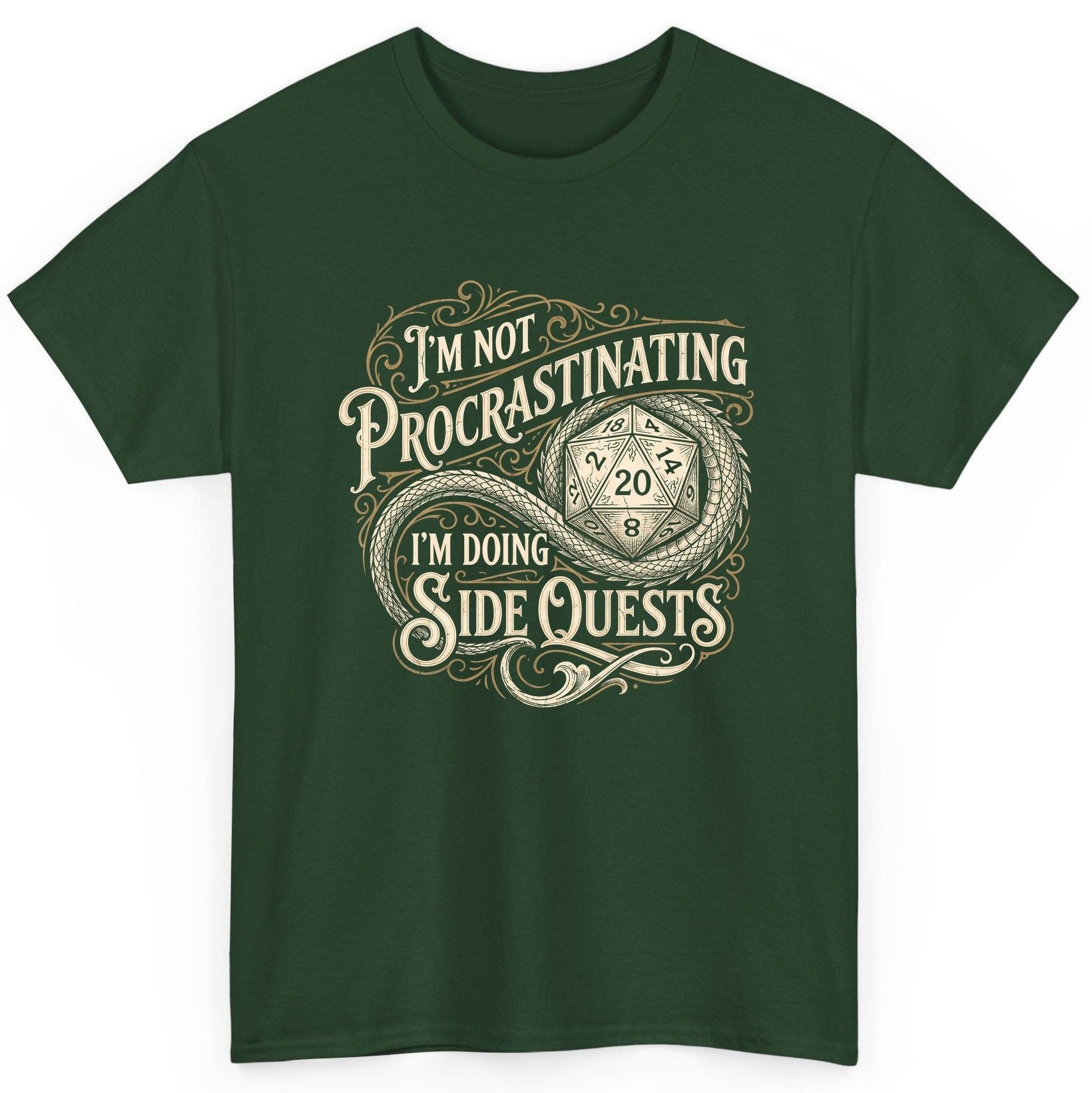 I'm Not Procrastinating I'm Doing Side Quests rpg gaming T-Shirt Forest Green product mockup