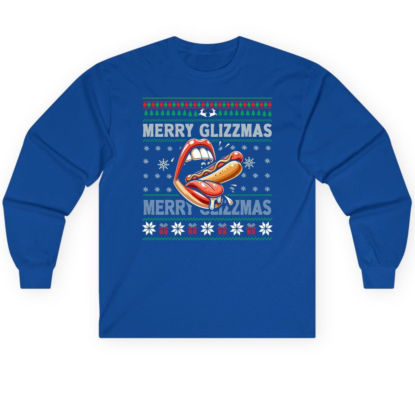 Merry Glizzzmas hot dog Long Sleeve Tee Royal product mockup