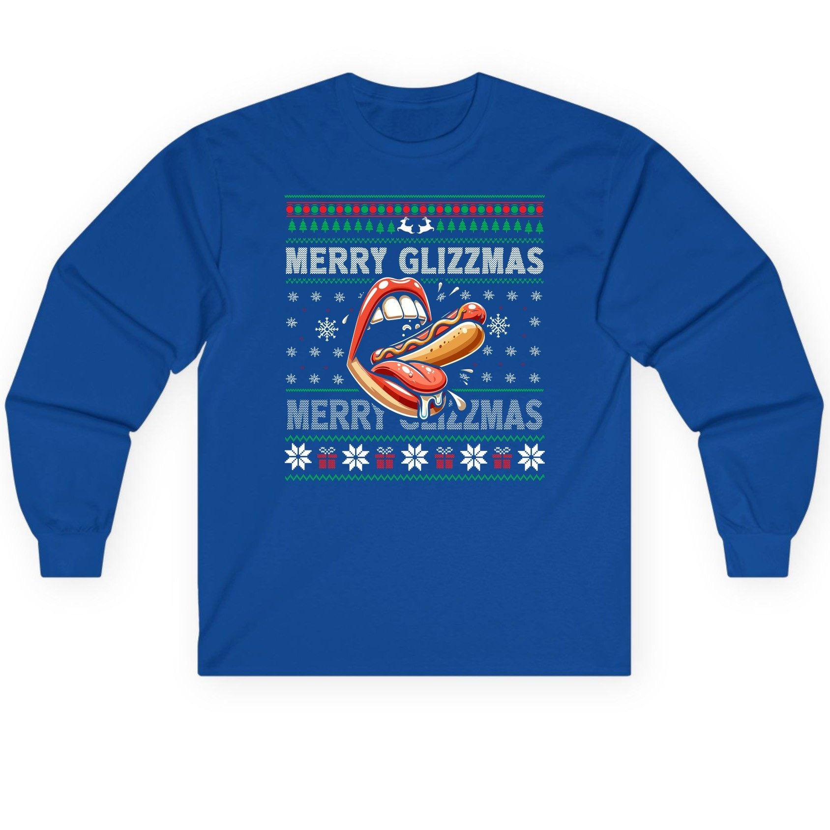Merry Glizzzmas hot dog Long Sleeve Tee Royal product mockup