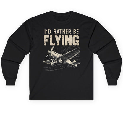 I'd Rather Be Flying vintage propeller plane Long Sleeve Tee Black product mockup