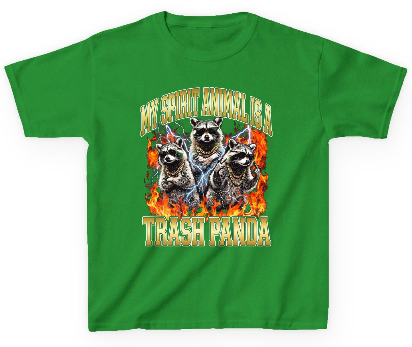 My Spirit Animal Is a Trash Panda raccoon Youth T-Shirt Irish Green product mockup