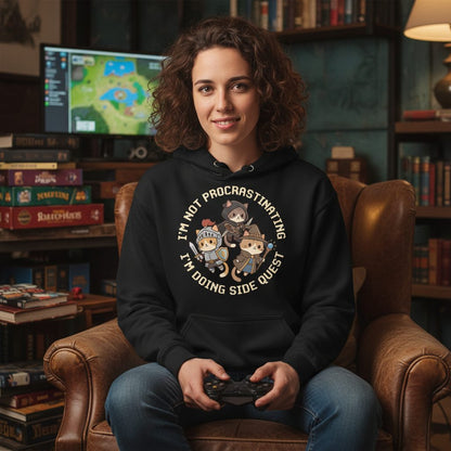 I'm Not Procrastinating I'm Doing Side Quest rpg cats Hoodie Black lifestyle mockup