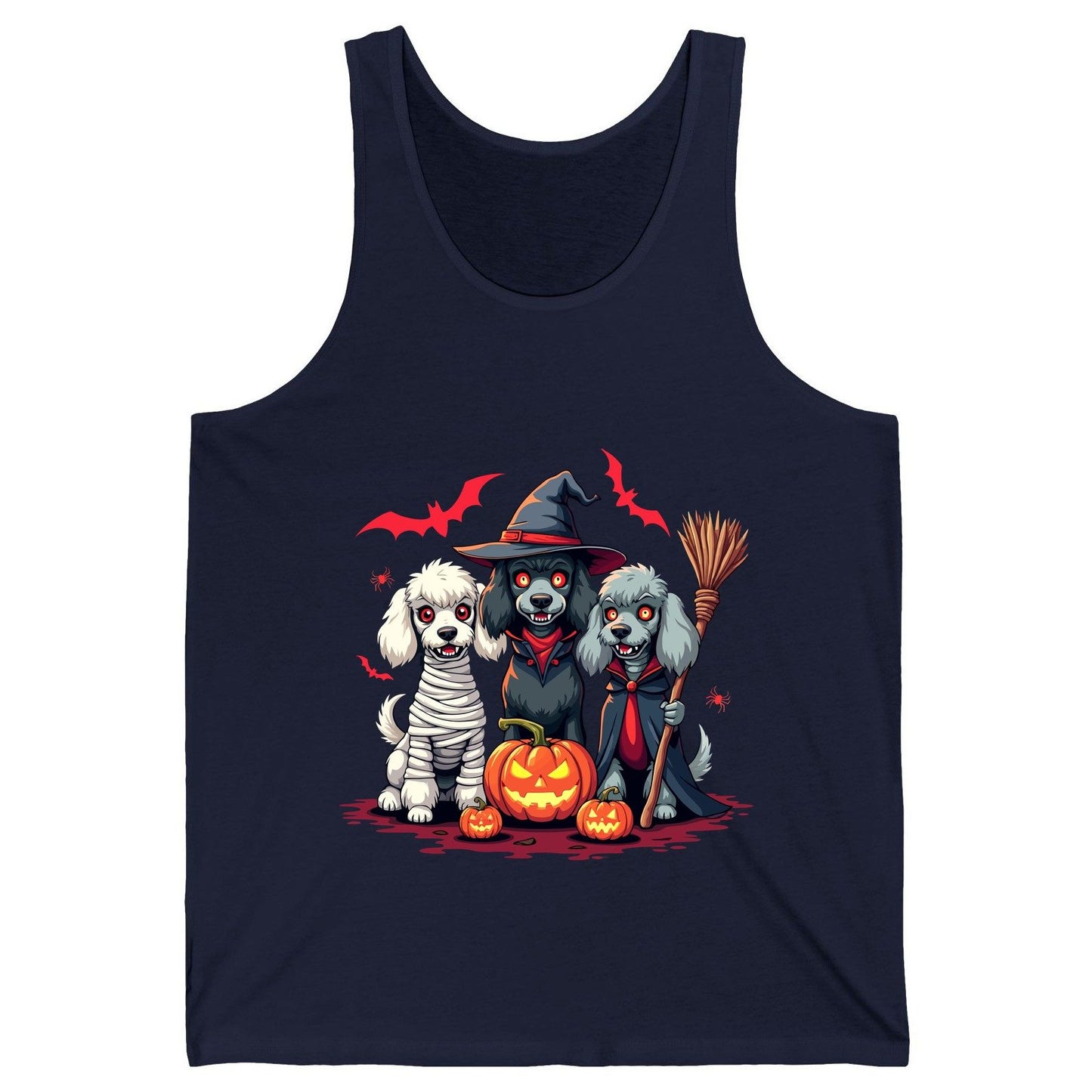 Spooky Poodle Trio Halloween dogs Tank Top Navy product mockup