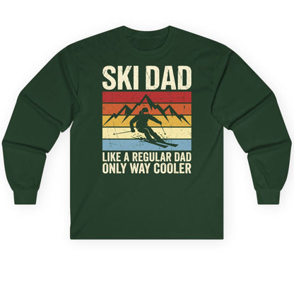 Ski Dad Like a Regular Dad Only Way Cooler skiing Long Sleeve Tee Forest Green product mockup