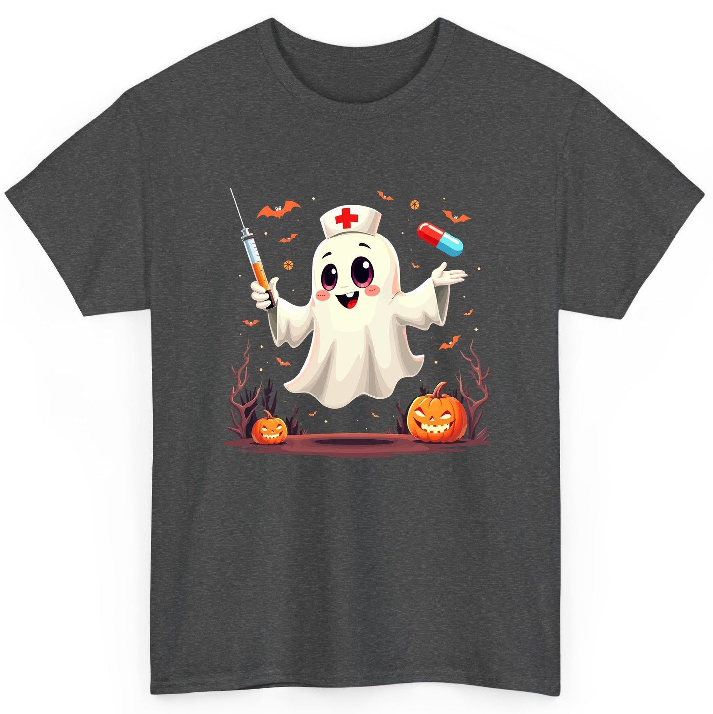 Cute Ghost Nurse Halloween ghost nurse T-Shirt Dark Heather product mockup