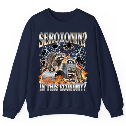 Serotonin in This Economy? raccoons Sweatshirt Navy product mockup