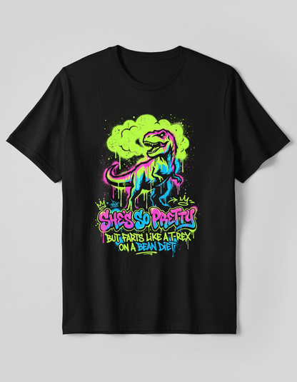 She's So Pretty But Farts Like A T-Rex Graffiti Art T-Shirt - Black