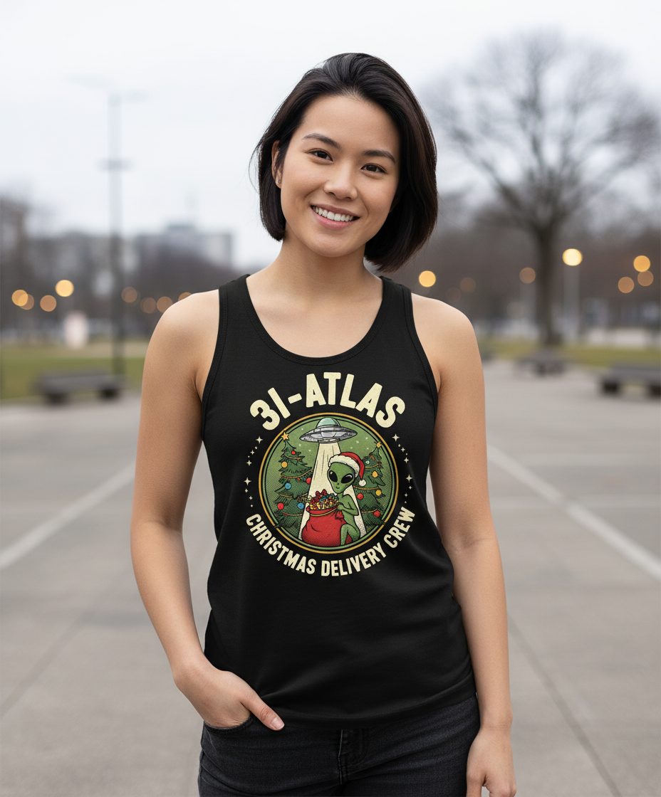 31-Atlas Christmas Delivery Crew alien Christmas Tank Top Black lifestyle mockup