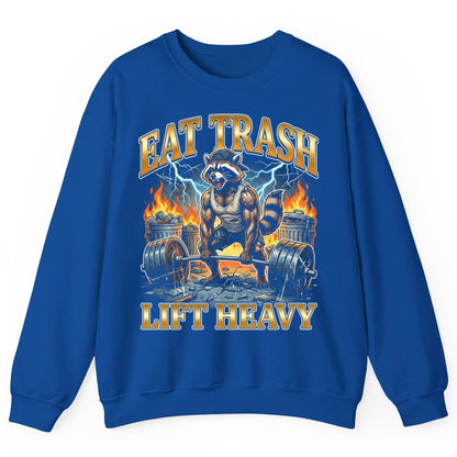 Eat Trash Lift Heavy raccoon Sweatshirt Royal product mockup