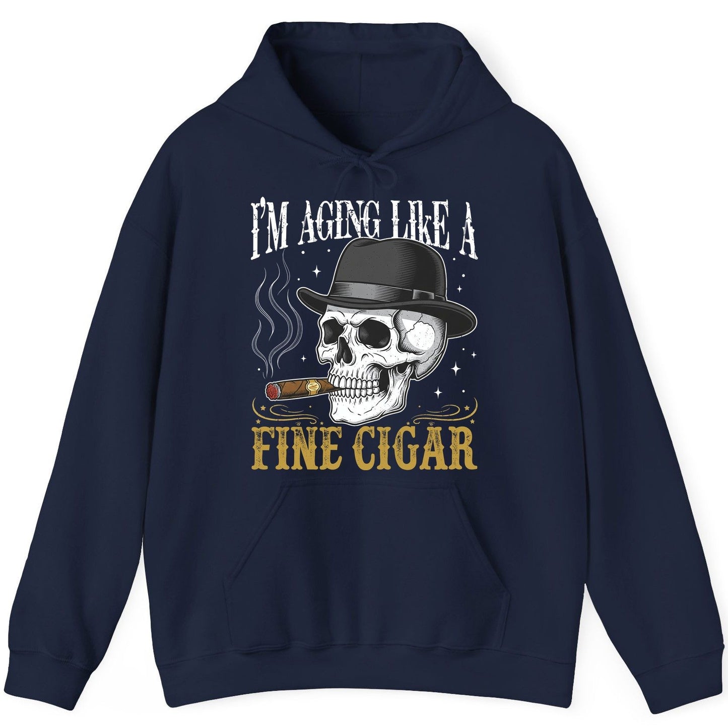 I'm Aging Like a Fine Cigar smoking skull Hoodie Navy product mockup