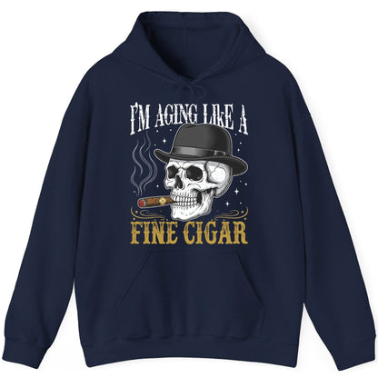 I'm Aging Like a Fine Cigar smoking skull Hoodie Navy product mockup