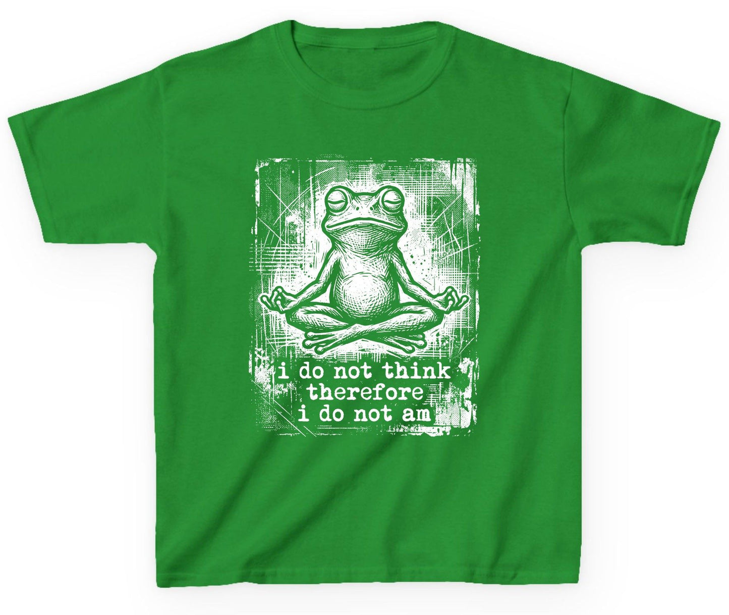 I Do Not Think Therefore I Do Not Am meditating frog Youth T-Shirt Irish Green product mockup