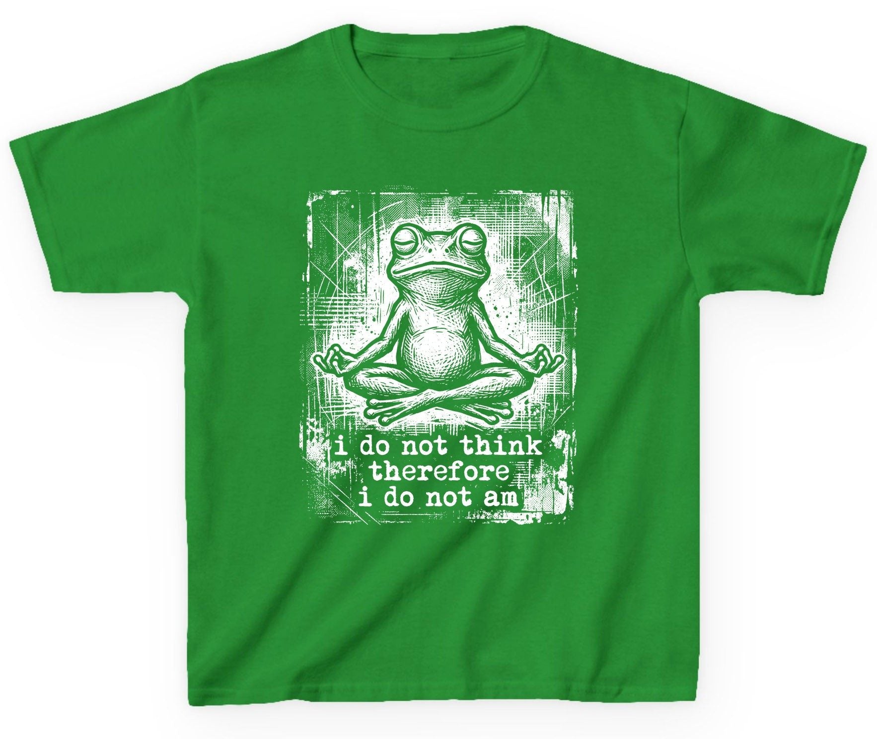 I Do Not Think Therefore I Do Not Am meditating frog Youth T-Shirt Irish Green product mockup