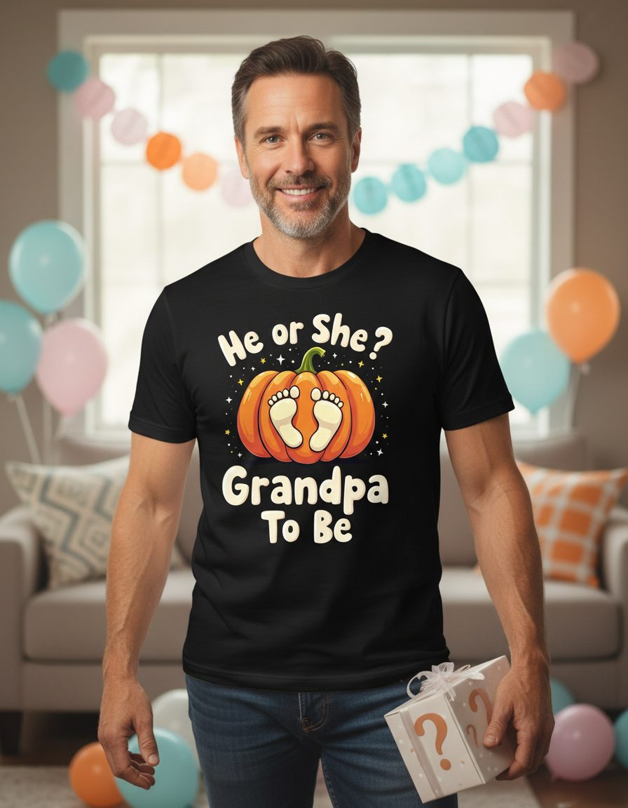 He or She Grandpa to Be gender reveal T-Shirt Black lifestyle mockup