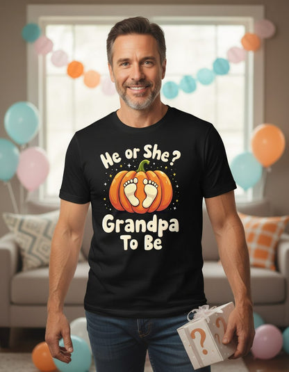 He or She Grandpa to Be gender reveal T-Shirt Black lifestyle mockup