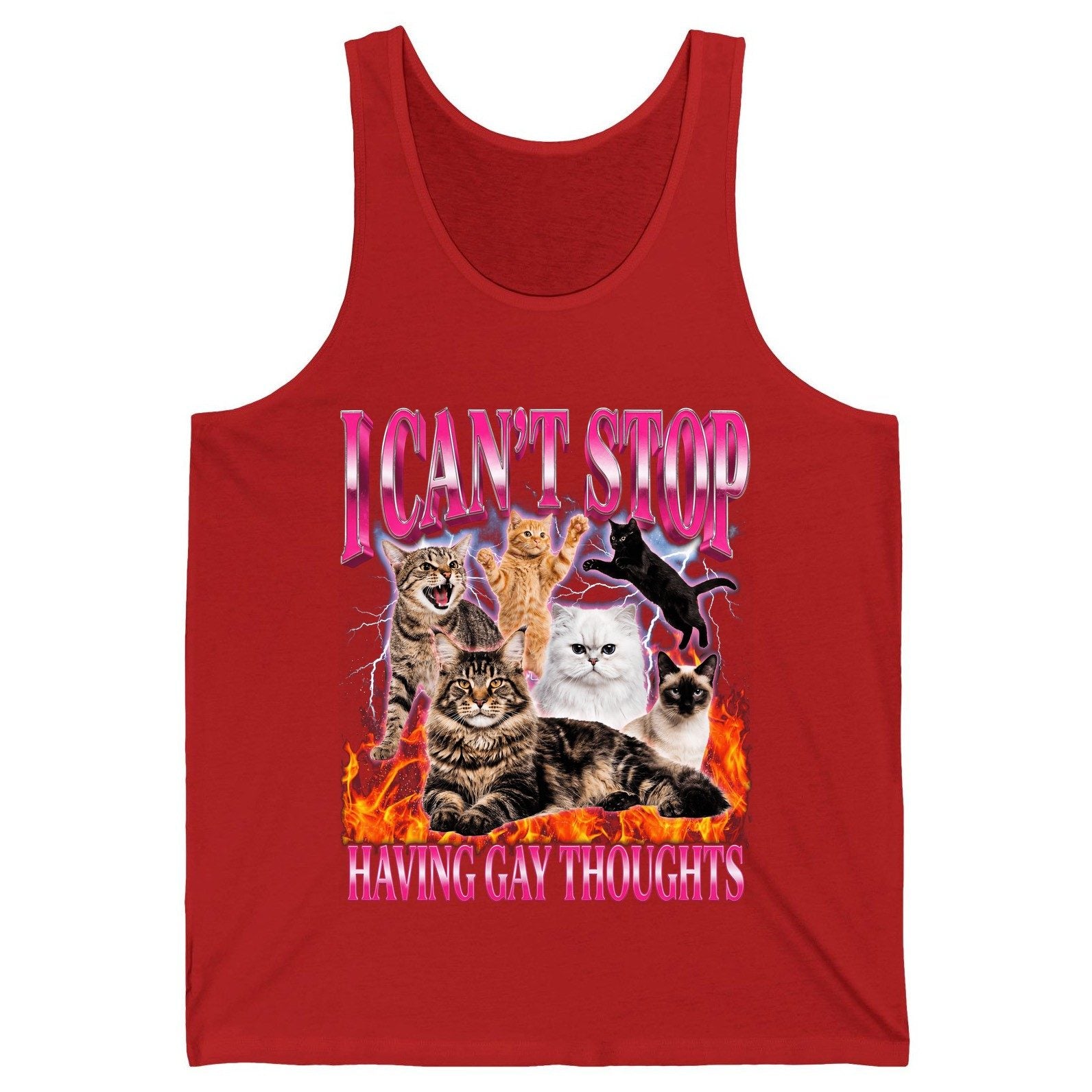 I Can't Stop Having Gay Thoughts cats Tank Top Red product mockup