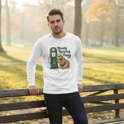 Mostly Running on Empty sloth Long Sleeve Tee White lifestyle mockup