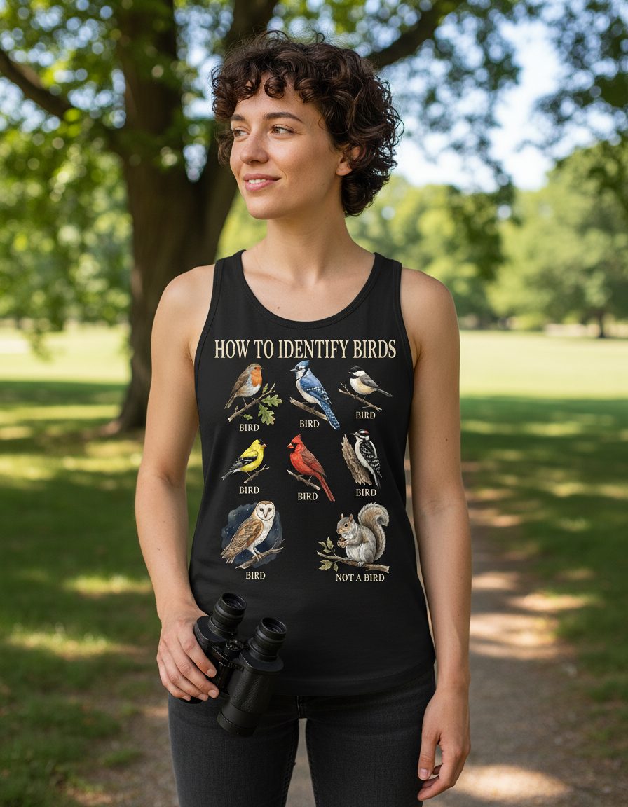How to Identify Birds Funny Birdwatching Tank Top - lifestyle model mockup - Black