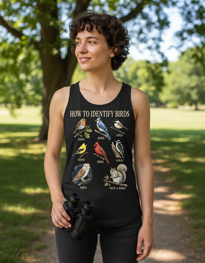 How to Identify Birds Funny Birdwatching Tank Top - lifestyle model mockup - Black