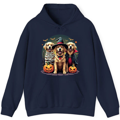 Golden Retriever Halloween Trio golden retriever Hoodie Navy product mockup