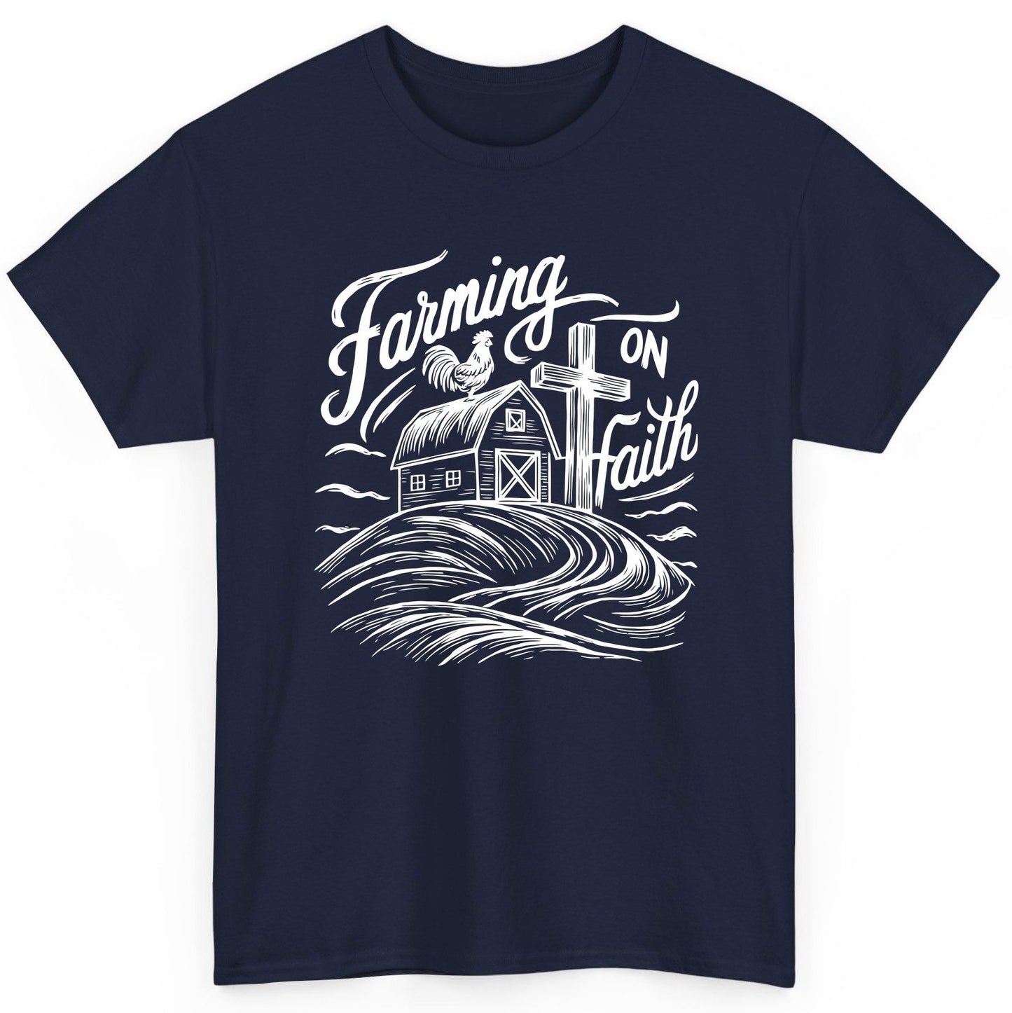 Farming on Faith christian farming T-Shirt Navy product mockup