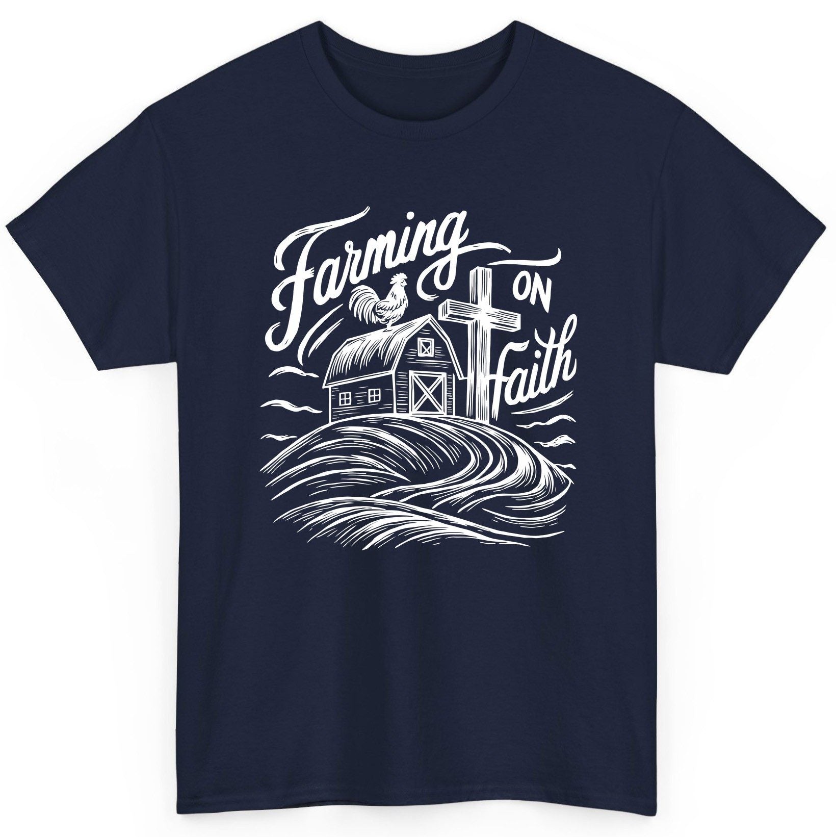 Farming on Faith christian farming T-Shirt Navy product mockup