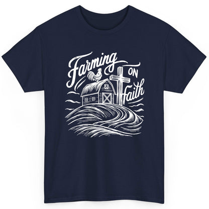Farming on Faith christian farming T-Shirt Navy product mockup