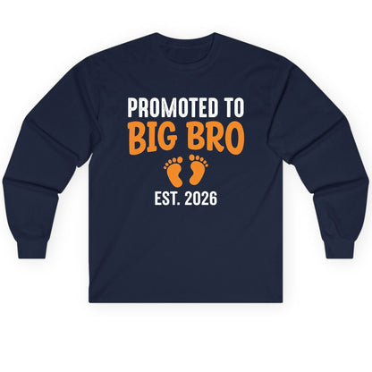 Promoted TO BIG BRO EST 2026 Pregnancy Announcement Long Sleeve Tee - product mockup - Navy