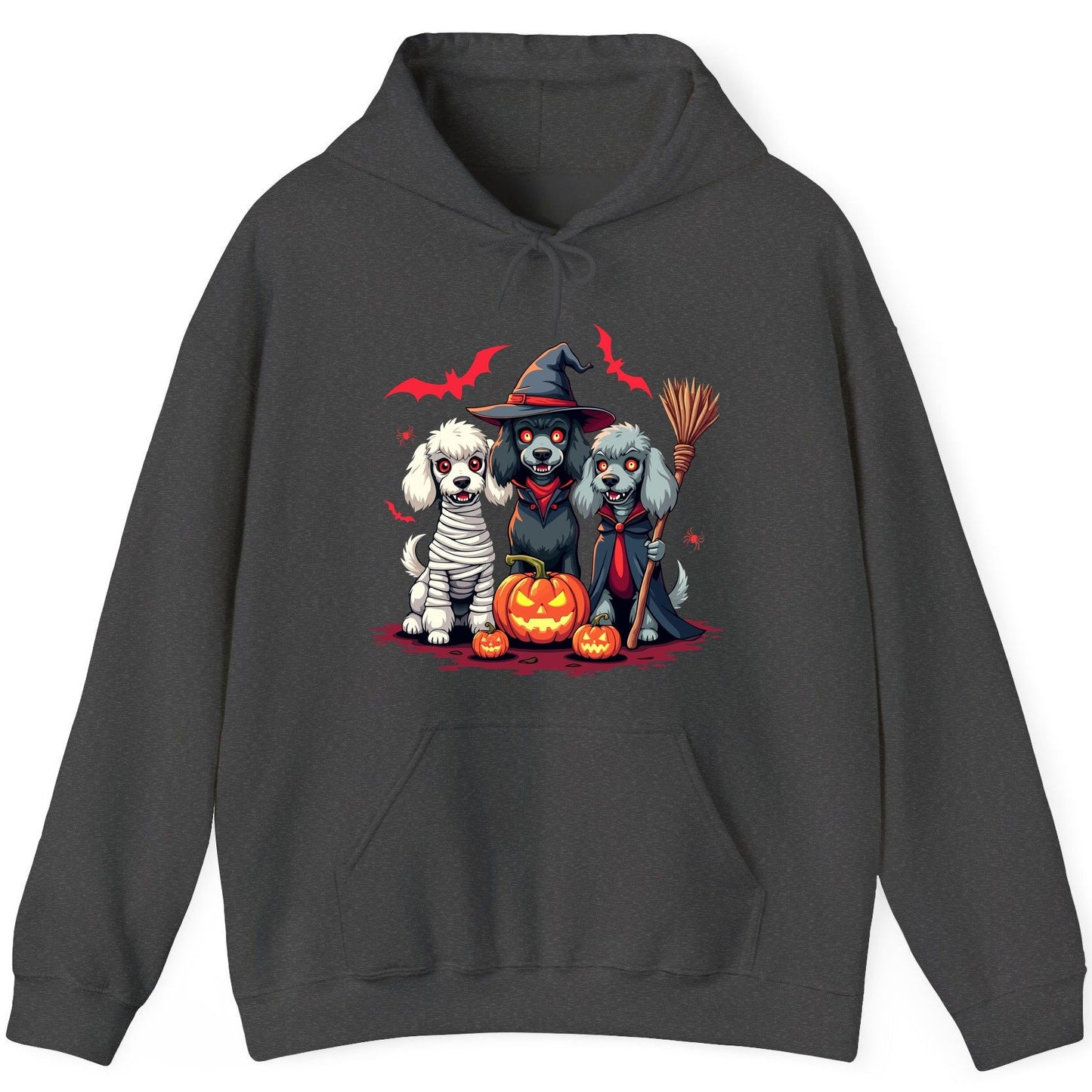 Spooky Poodle Trio Halloween dogs Hoodie Dark Heather product mockup