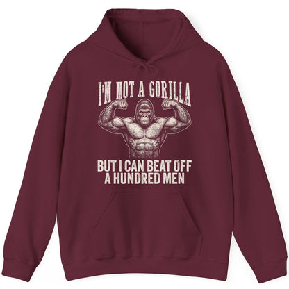 I'm Not a Gorilla but I Can Beat Off a Hundred Men gorilla Hoodie Maroon product mockup