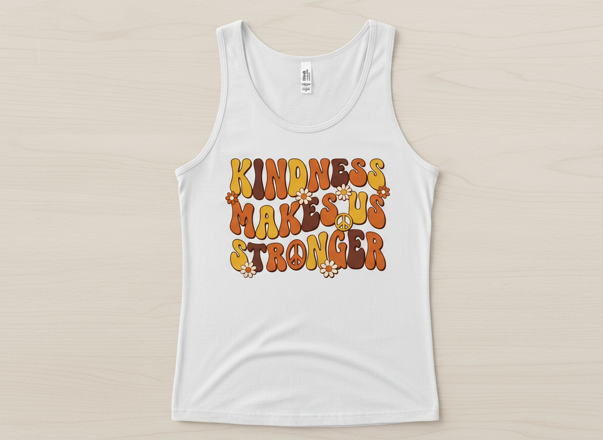 Kindness Makes Us Stronger Groovy 70s Retro Design Tank Top - White