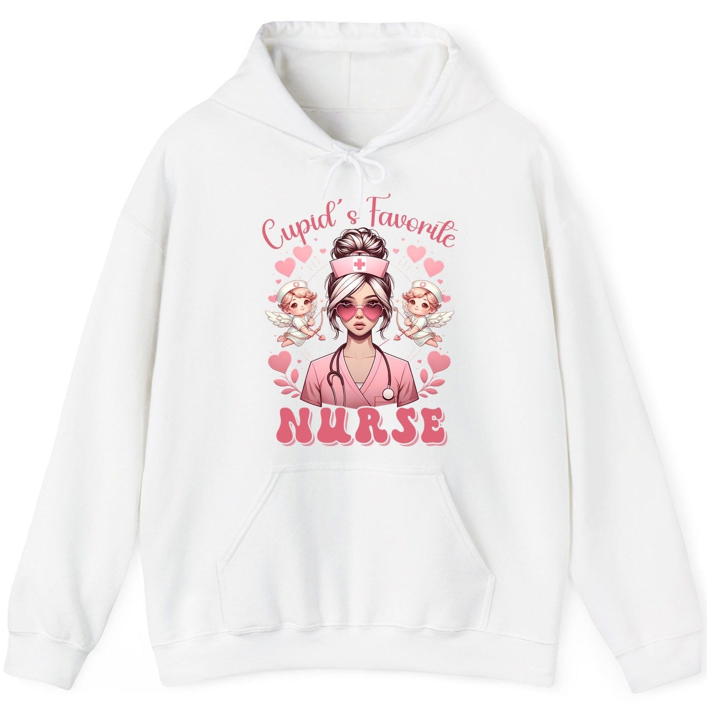 Cupid's Favorite Nurse nurse Hoodie White product mockup