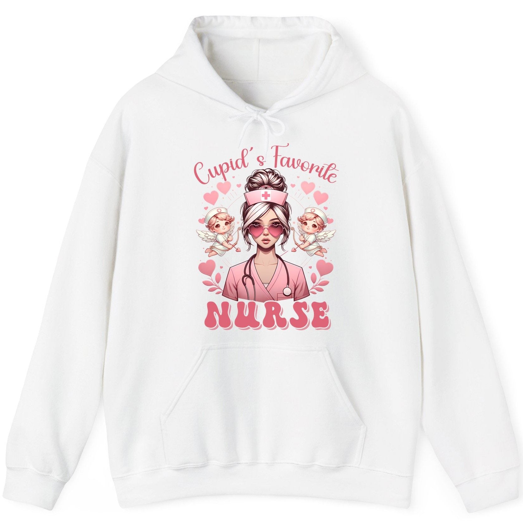 Cupid's Favorite Nurse nurse Hoodie White product mockup