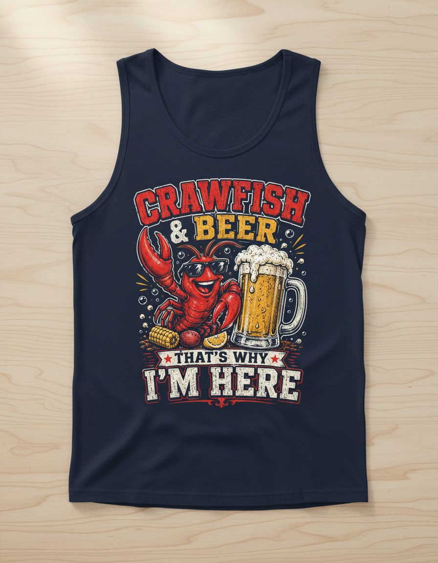 Crawfish & Beer That's Why I'm Here Funny Boil Tank Top - product mockup - Navy